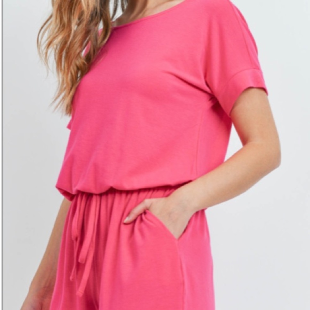 Bright Pink Short Sleeve Romper - Picture 12 of 12